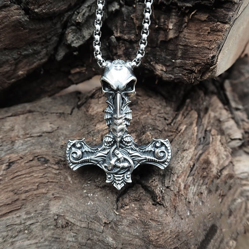 WorldNorse 925 Sterling Silber Skelett Mjölnir Halskette