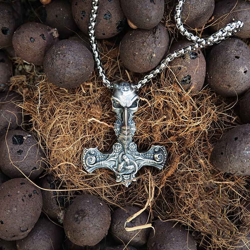 WorldNorse 925 Sterling Silber Skelett Mjölnir Halskette