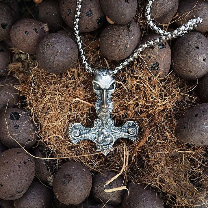 WorldNorse 925 Sterling Silber Skelett Mjölnir Halskette