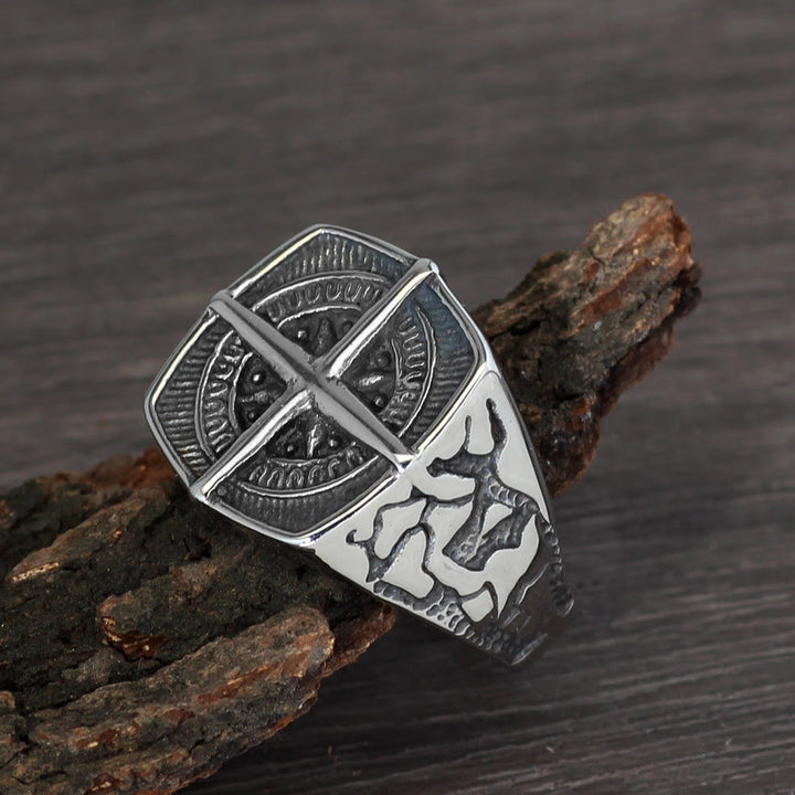 WorldNordischer Piratenkompass-Kreuz-Ring aus Edelstahl
