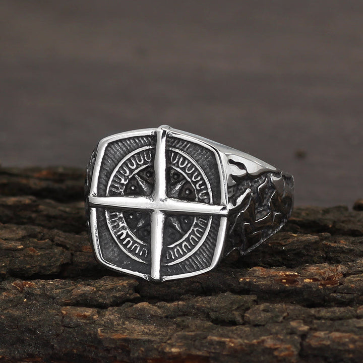 WorldNordischer Piratenkompass-Kreuz-Ring aus Edelstahl
