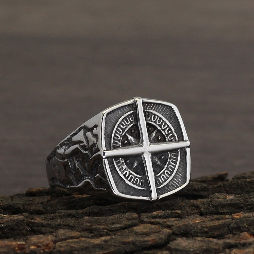 WorldNordischer Piratenkompass-Kreuz-Ring aus Edelstahl