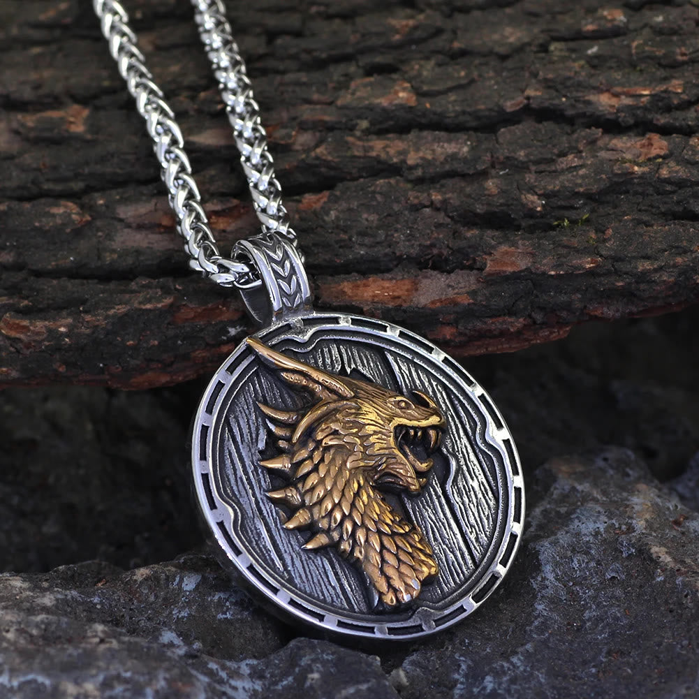 WorldNordische Wikinger-Halskette mit Drachen-Amulett