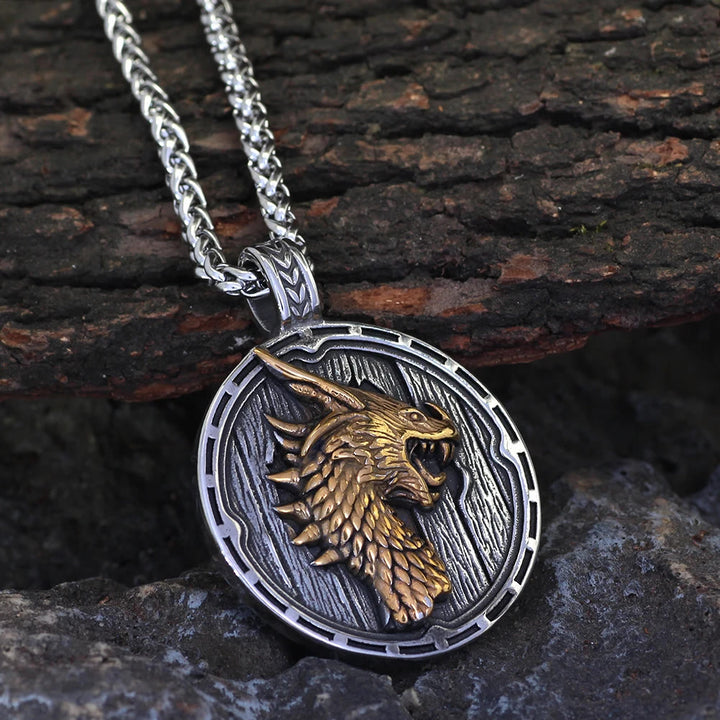 WorldNordische Wikinger-Halskette mit Drachen-Amulett