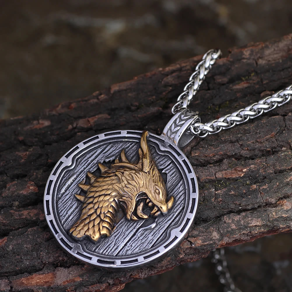 WorldNordische Wikinger-Halskette mit Drachen-Amulett