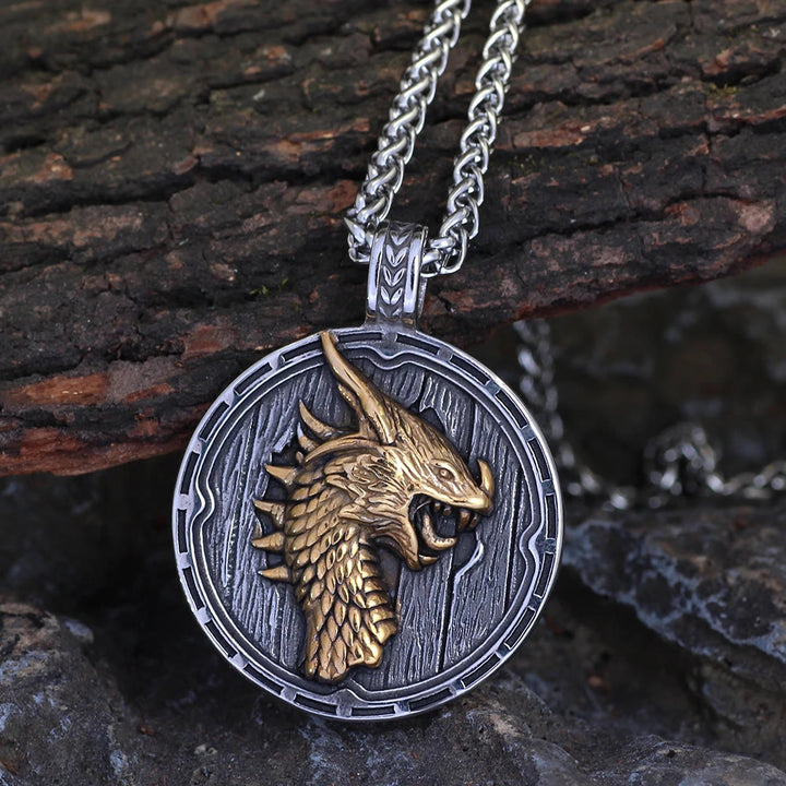 WorldNordische Wikinger-Halskette mit Drachen-Amulett