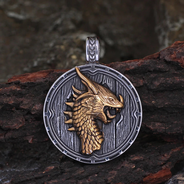 WorldNordische Wikinger-Halskette mit Drachen-Amulett