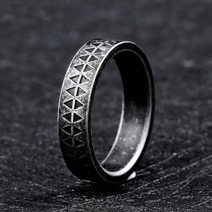 WorldNordischer Edelstahlring mit Sägezahnmuster
