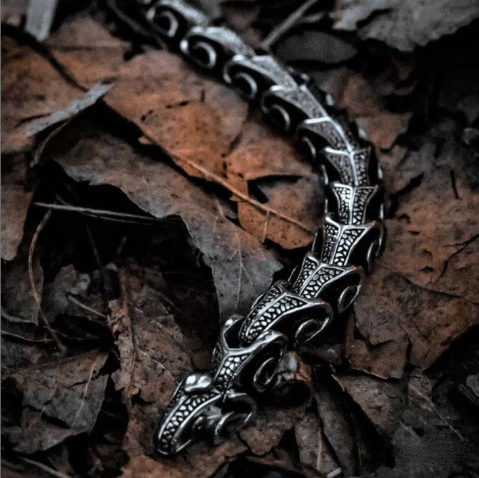 WorldNorse Vintage Drachenknochen Edelstahl Tierarmband