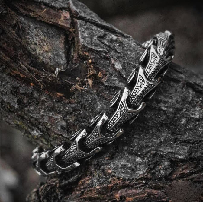 WorldNorse Vintage Drachenknochen Edelstahl Tierarmband