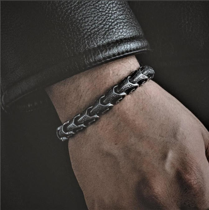 WorldNorse Vintage Drachenknochen Edelstahl Tierarmband