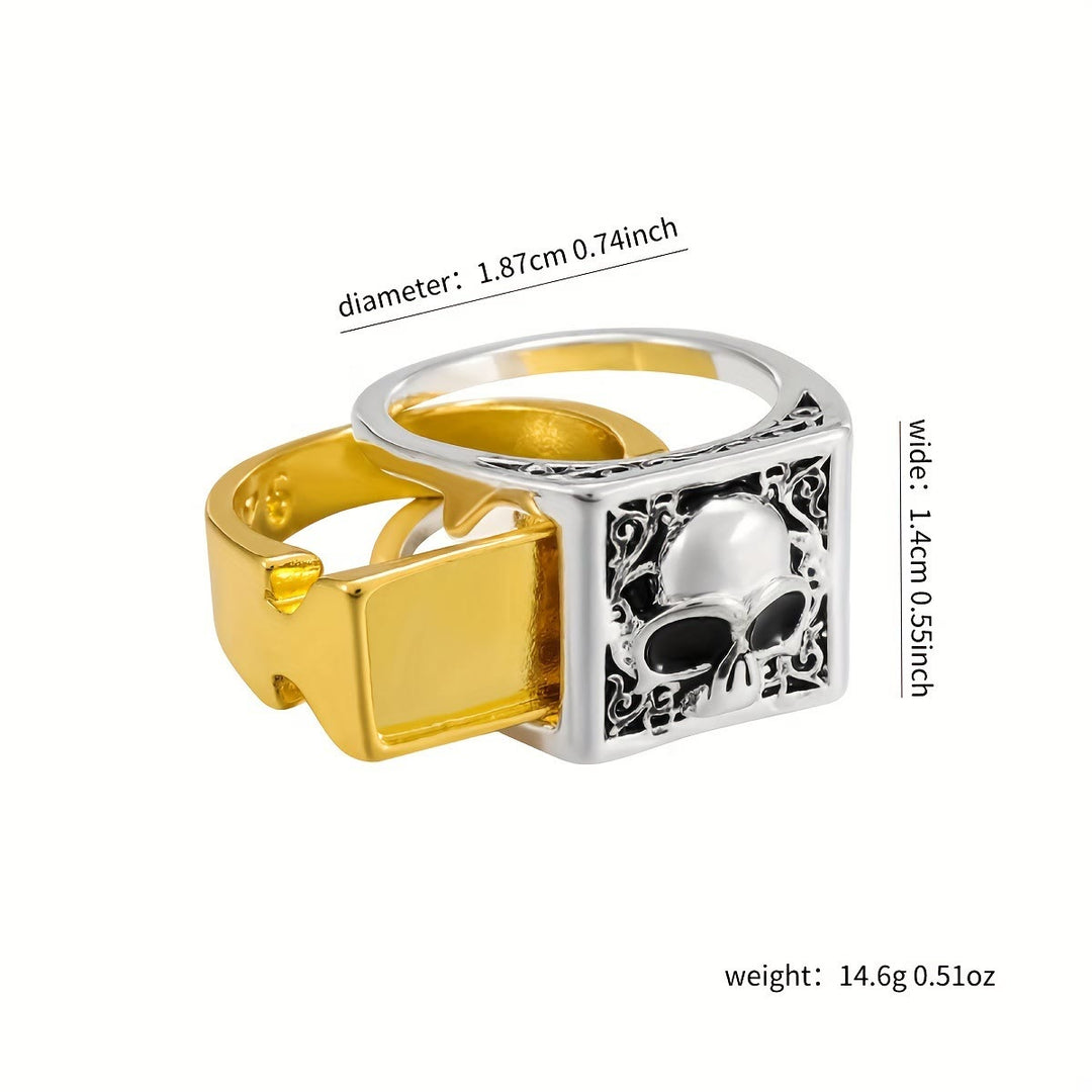WorldNorse Gothic Punk Quadratischer Totenkopf Kombinationsring