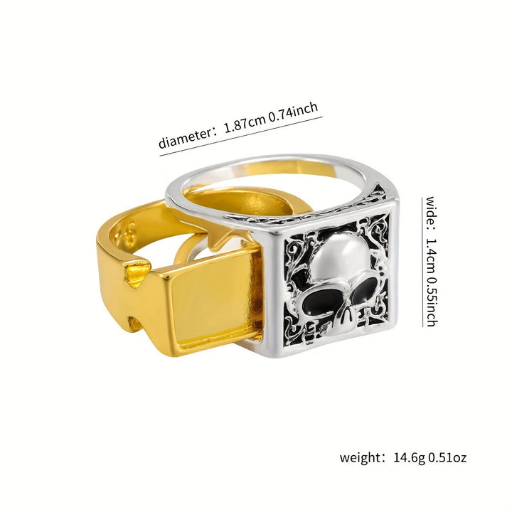 WorldNorse Gothic Punk Quadratischer Totenkopf Kombinationsring