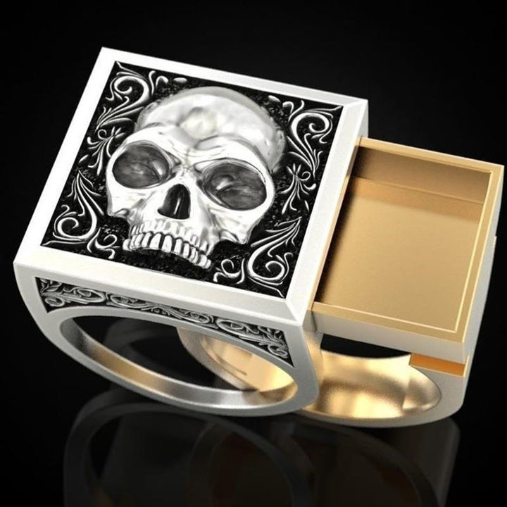 WorldNorse Gothic Punk Quadratischer Totenkopf Kombinationsring
