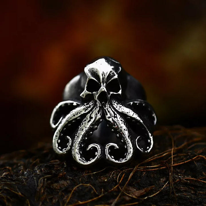 WorldNorse Oktopus Totenkopf Punk Seemann Ring aus Edelstahl