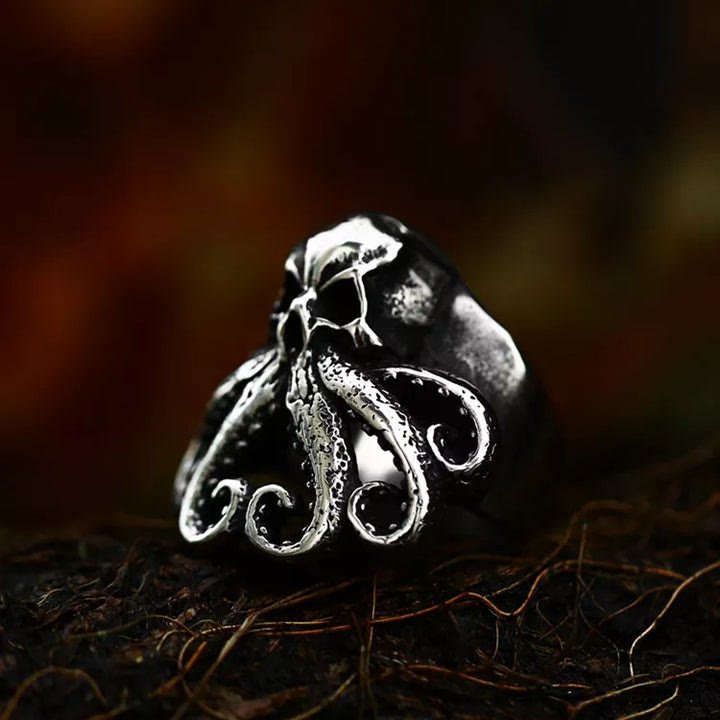 WorldNorse Oktopus Totenkopf Punk Seemann Ring aus Edelstahl
