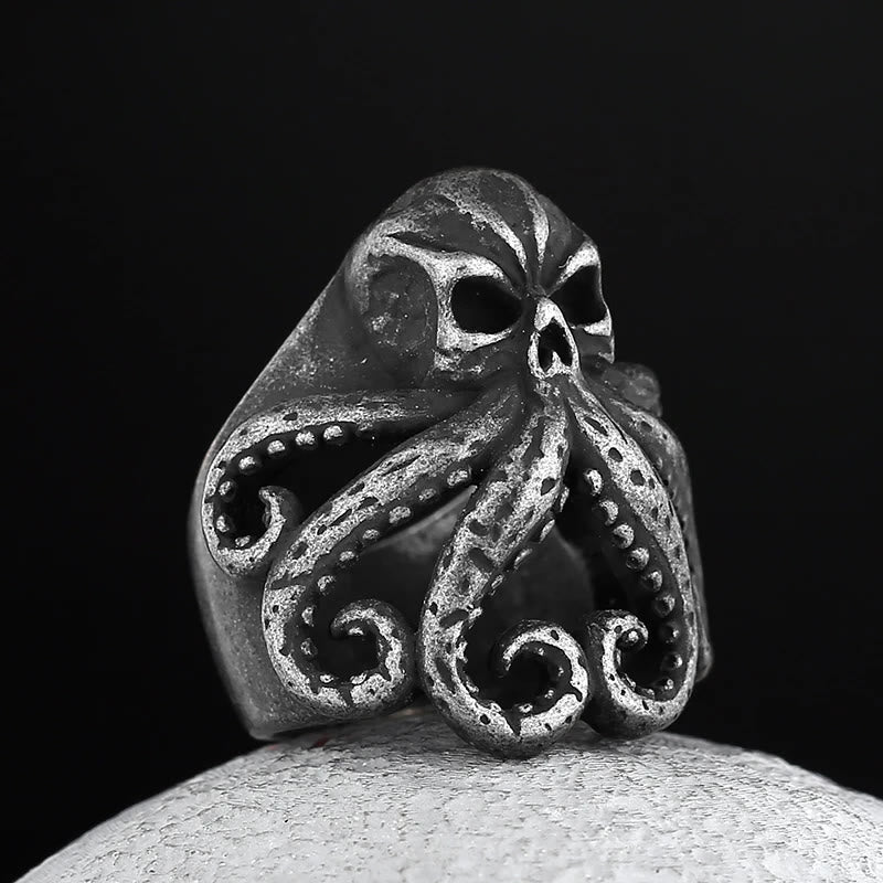 WorldNorse Oktopus Totenkopf Punk Seemann Ring aus Edelstahl