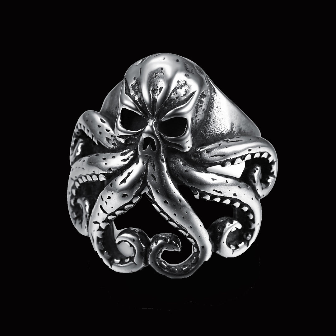 WorldNorse Oktopus Totenkopf Punk Seemann Ring aus Edelstahl