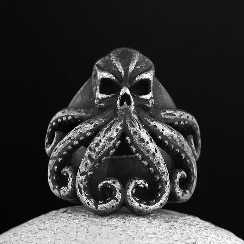 WorldNorse Oktopus Totenkopf Punk Seemann Ring aus Edelstahl