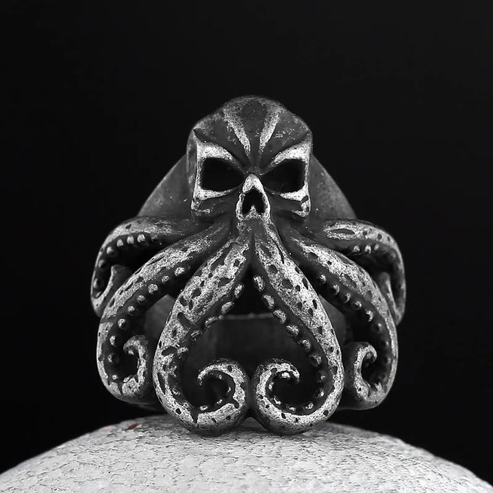 WorldNorse Oktopus Totenkopf Punk Seemann Ring aus Edelstahl