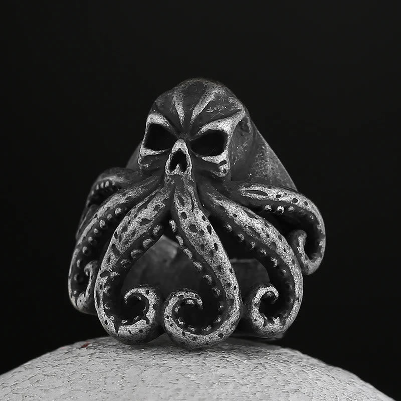 WorldNorse Oktopus Totenkopf Punk Seemann Ring aus Edelstahl