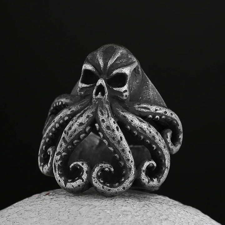 WorldNorse Oktopus Totenkopf Punk Seemann Ring aus Edelstahl