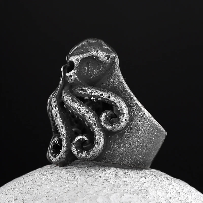 WorldNorse Oktopus Totenkopf Punk Seemann Ring aus Edelstahl