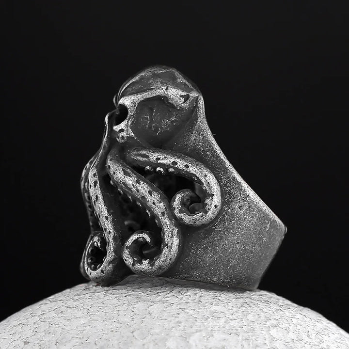 WorldNorse Oktopus Totenkopf Punk Seemann Ring aus Edelstahl