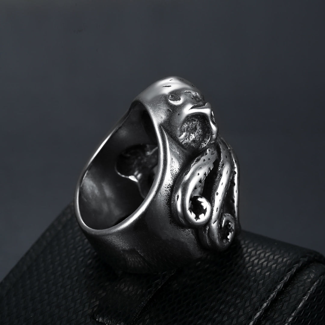 WorldNorse Oktopus Totenkopf Punk Seemann Ring aus Edelstahl
