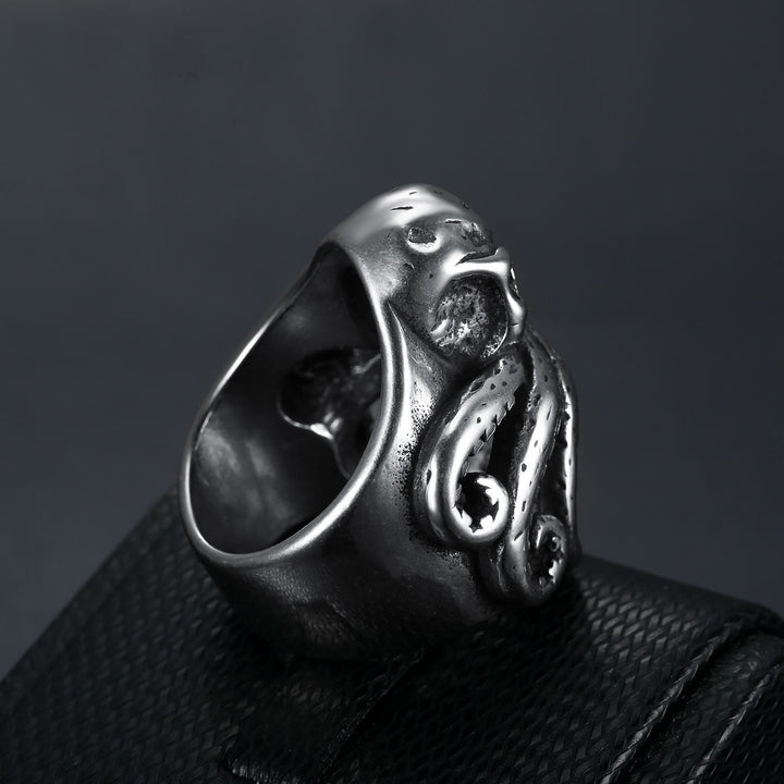 WorldNorse Oktopus Totenkopf Punk Seemann Ring aus Edelstahl