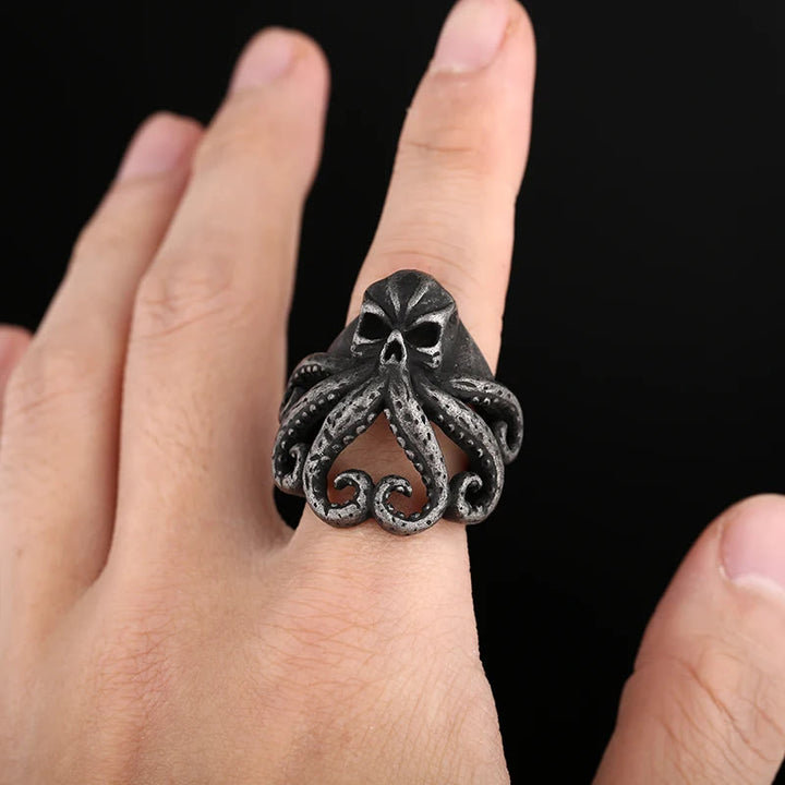WorldNorse Oktopus Totenkopf Punk Seemann Ring aus Edelstahl