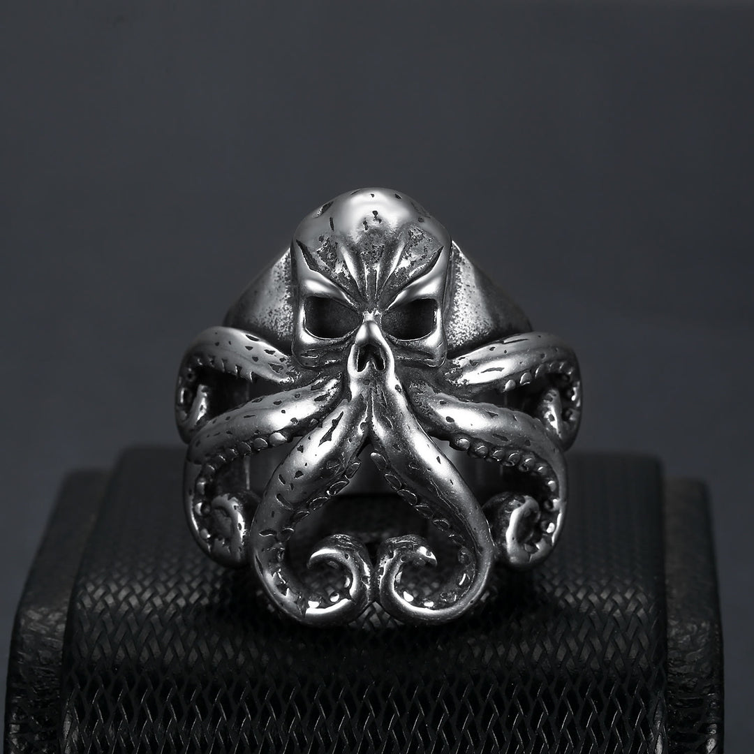 WorldNorse Oktopus Totenkopf Punk Seemann Ring aus Edelstahl