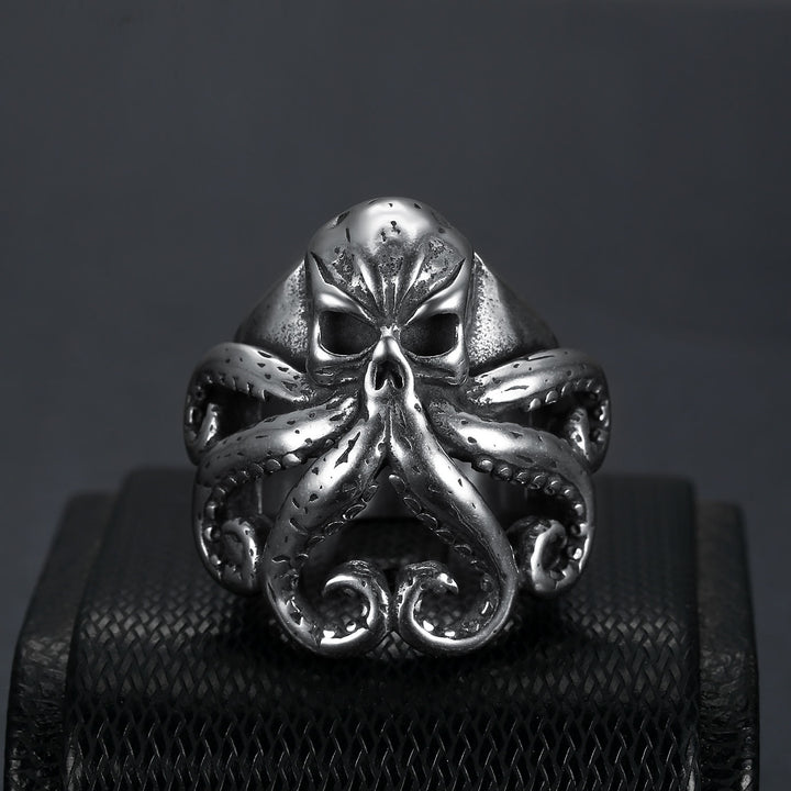 WorldNorse Oktopus Totenkopf Punk Seemann Ring aus Edelstahl