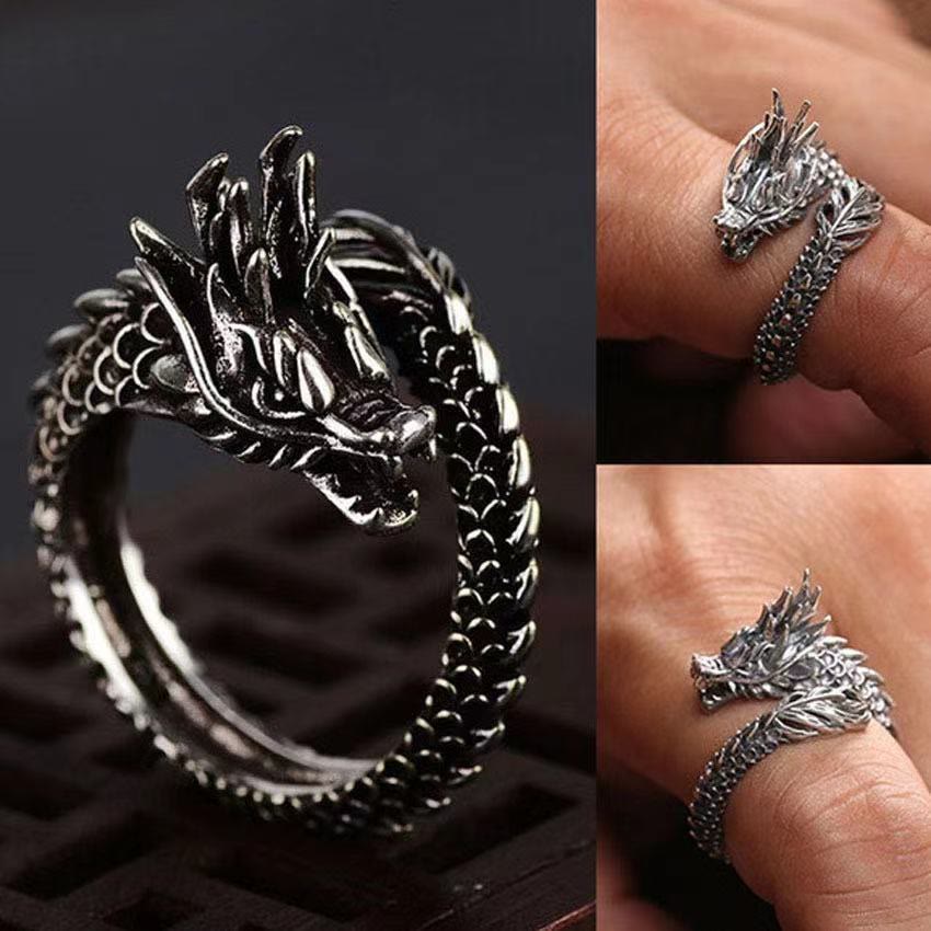 WorldNorse Drachenring aus dunklem Stahl und Silber