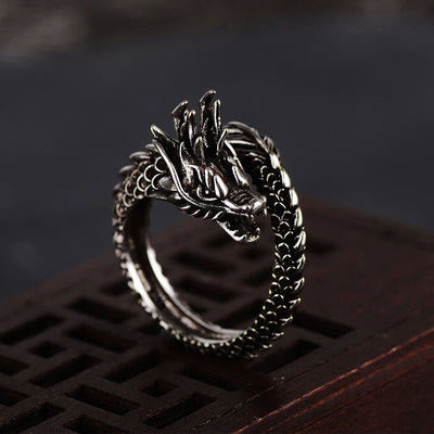 WorldNorse Drachenring aus dunklem Stahl und Silber