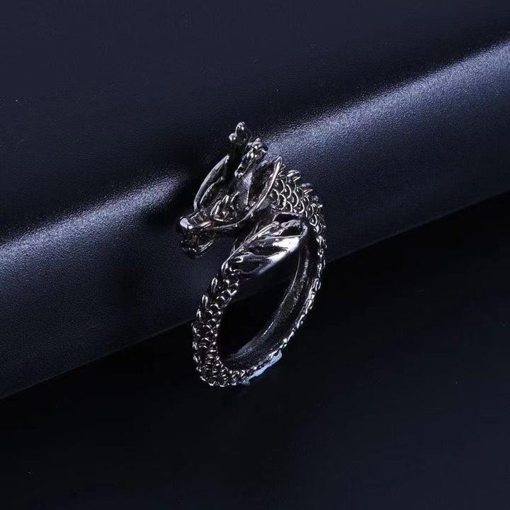 WorldNorse Drachenring aus dunklem Stahl und Silber