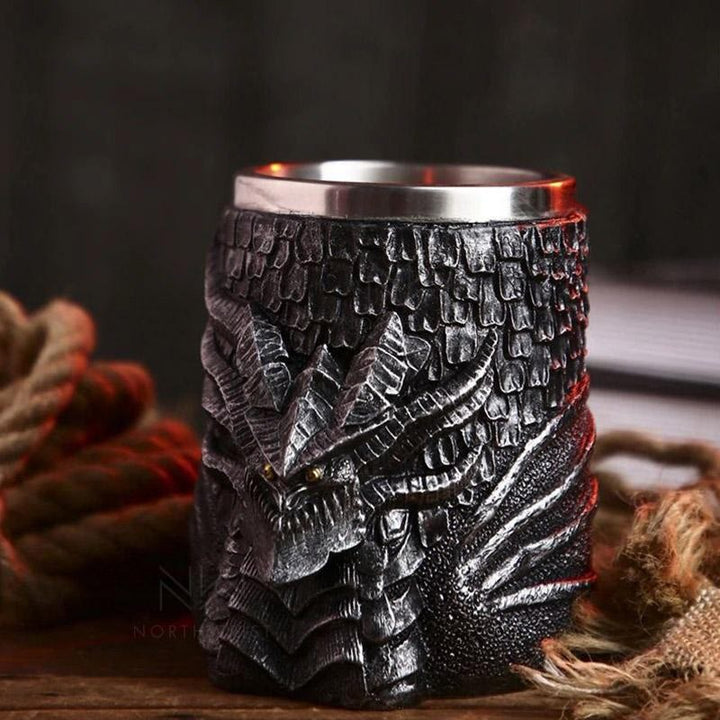WorldNorse Schwarzer Drache Stahlbecher