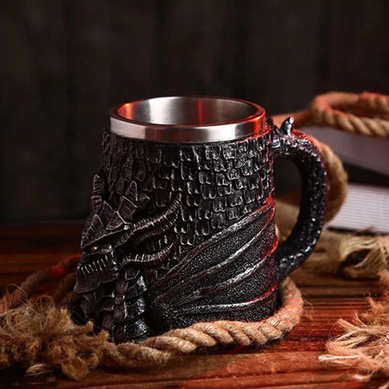 WorldNorse Schwarzer Drache Stahlbecher