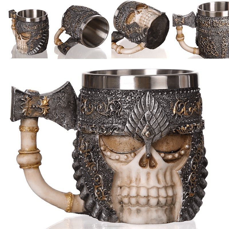 Tasse mit nordischem Wikinger-Totenkopf-Krieger