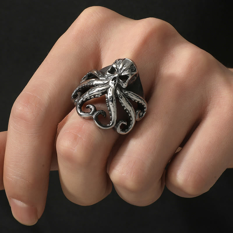 WorldNorse Oktopus Totenkopf Punk Seemann Ring aus Edelstahl