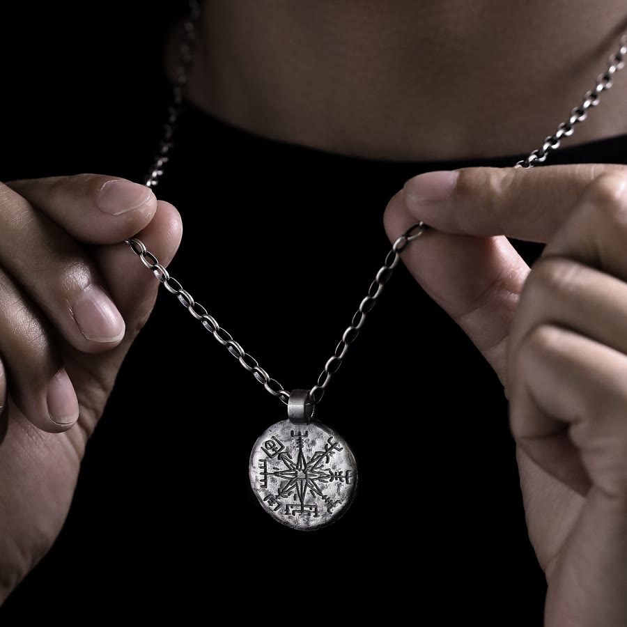 WorldNorse 999 Sterling Silber Vegvisir Halskette
