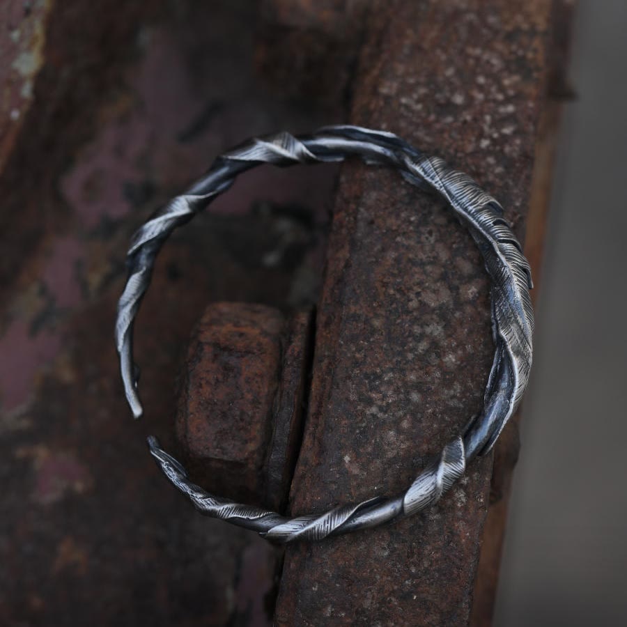 WorldNorse Handgefertigtes 999 Silber Feder offenes Armband - Armband - NEIN DANKE - image 0