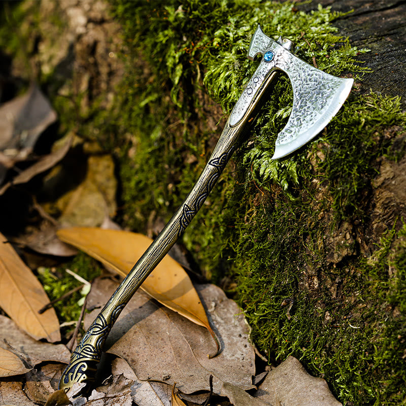 WorldNorse Wikinger-Streitaxt-Figur aus 925er Sterlingsilber - Silberne Axt mit Messinggriff - image 0