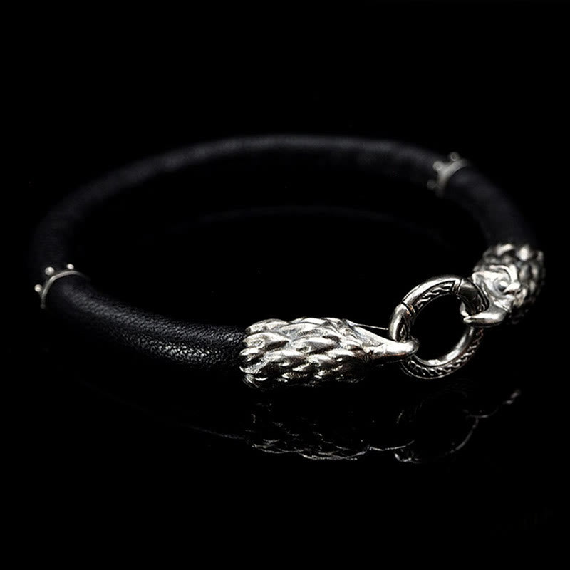 WorldNorse 925 Sterling Silber Wikinger Tiere Lederarmband