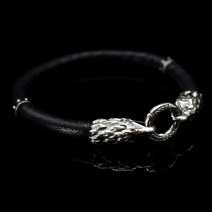 WorldNorse 925 Sterling Silber Wikinger Tiere Lederarmband