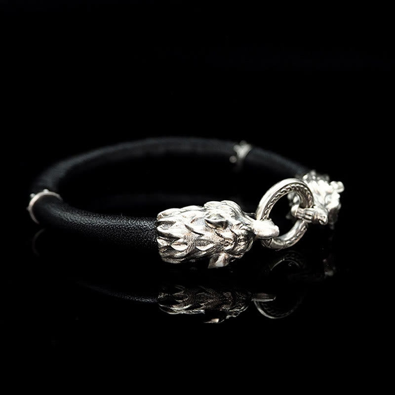 WorldNorse 925 Sterling Silber Wikinger Tiere Lederarmband