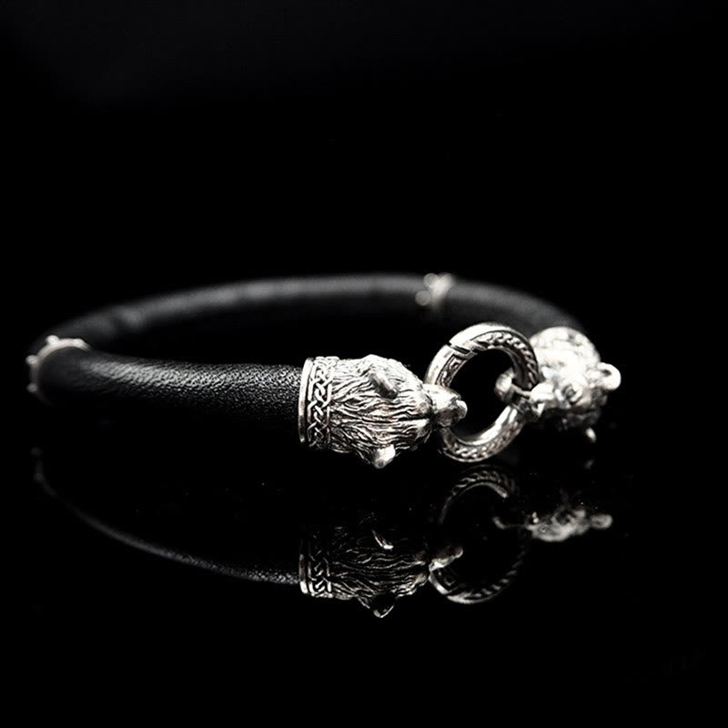 WorldNorse 925 Sterling Silber Wikinger Tiere Lederarmband