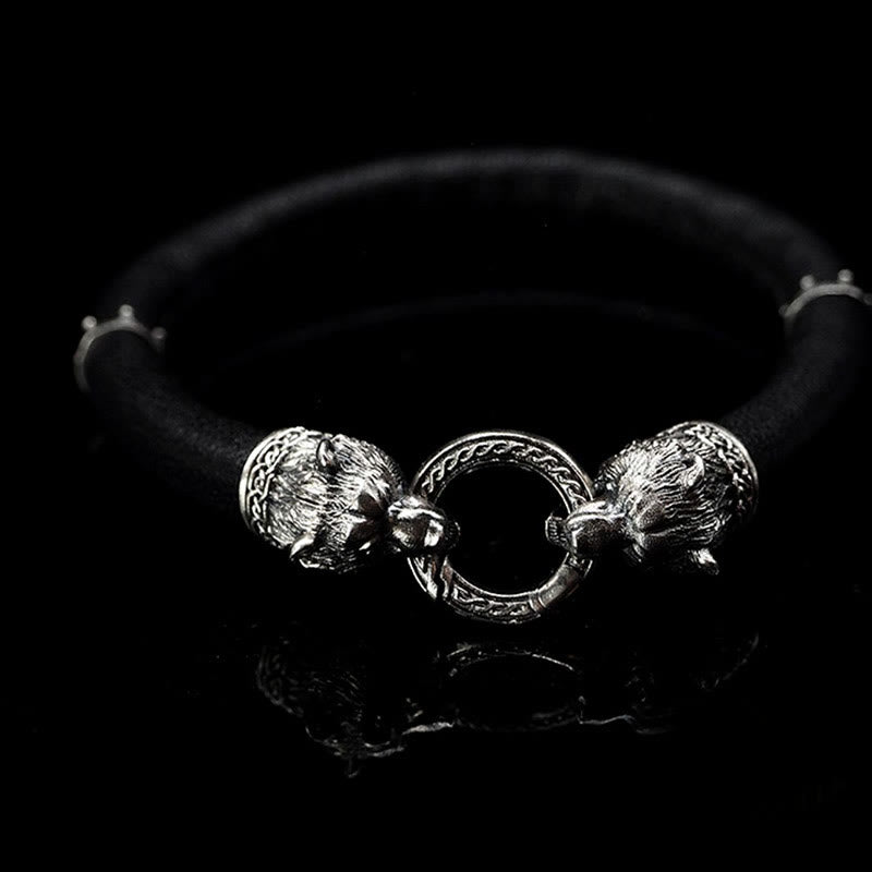 WorldNorse 925 Sterling Silber Wikinger Tiere Lederarmband