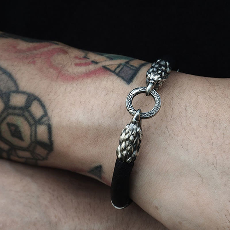 WorldNorse 925 Sterling Silber Wikinger Tiere Lederarmband