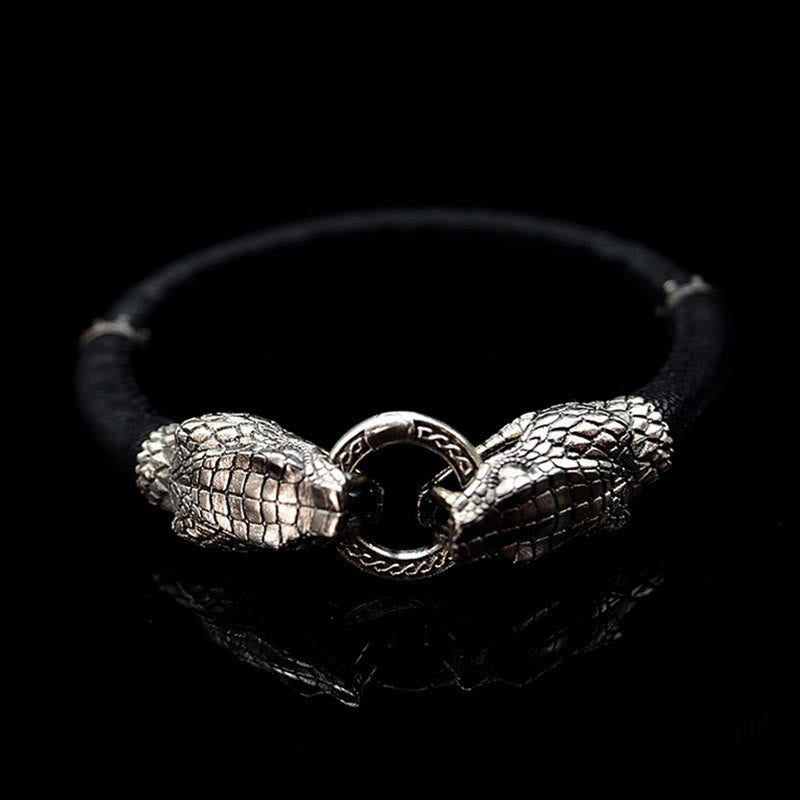 WorldNorse 925 Sterling Silber Wikinger Tiere Lederarmband